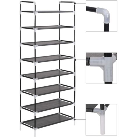 Vidaxl – Range-chaussures 8 étagères en métal et tissu non tissé noir – Dimensions 60 x 29,5 x 134 cm – Solution de rangement durable