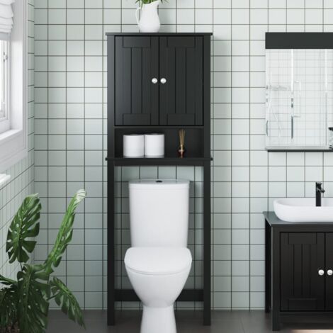 Vidaxl – Rangement au-dessus de la cuvette noir en bois massif – Dimensions 60 x 27 x 164,5 cm – 3 étagères pour salle de bains