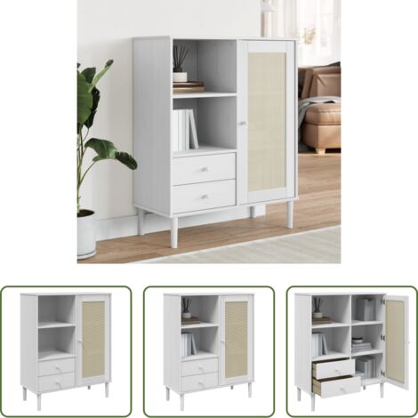 Buffet senja aspect rotin noir 90x40x112cm bois massif de pin pwfn58801
