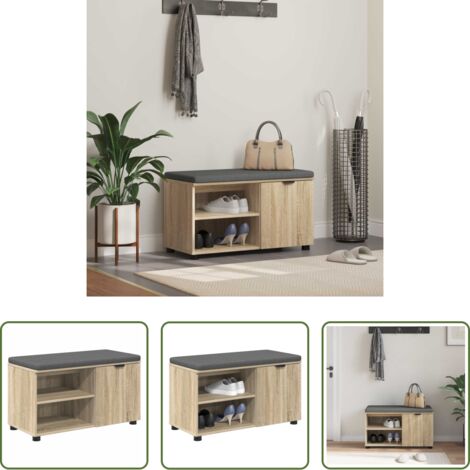 vidaXL Rangement d'entrée -  Banc d'entrée avec coussin Chêne Sonoma 80 x 38 x 46 cm