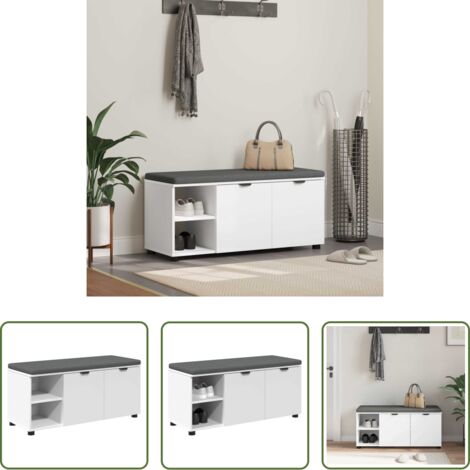 vidaXL Rangement d'entrée -  Banc d'entrée Blanc 100 x 38 x 46 cm Bois Ingénierie et Tissu