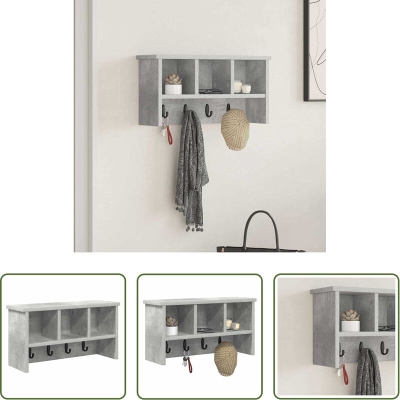 vidaXL Rangement manteau - Porte-manteau mural avec étagère Gris béton 50 x 16 x 26 cm