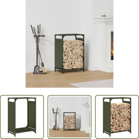 vidaXL Rastrelliera da camino -  Rastrelliera per Legna da Ardere Verde Oliva 44x28x65 cm