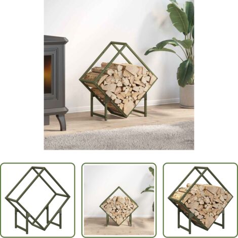 vidaXL Rastrelliera da camino -  Rastrelliera per Legna da Ardere Verde Oliva 60x25x60 cm