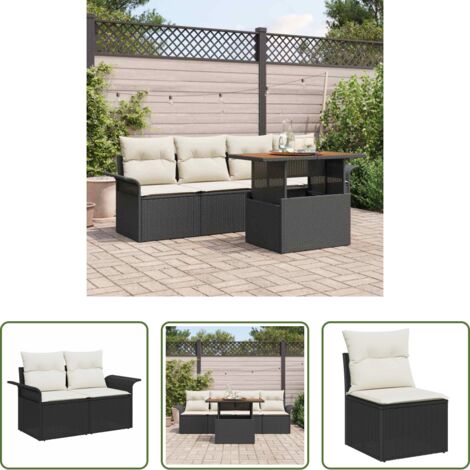 vidaXL Ratán -  Conjunto de sofá de jardín 5 pcs Negro Poliratán