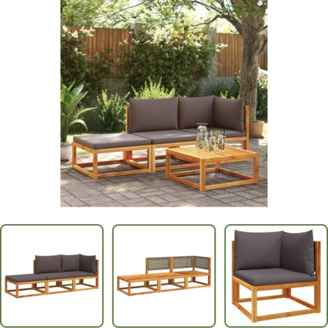 vidaXL Ratán -  Conjunto de sofá de jardín de 3 piezas con cojines de madera de acacia y ratán