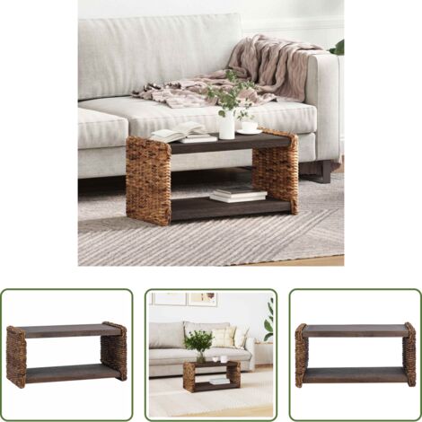 vidaXL Ratán -  Mesa de Café Natural 70 x 35 x 35 cm Madera de Caoba Sólida
