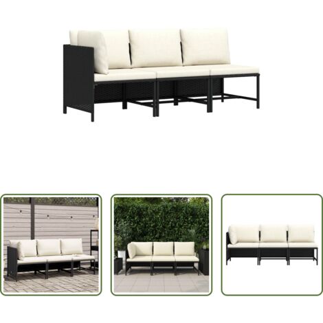 vidaXL Ratán PE -  Set de sofás de jardín 3 piezas y cojines ratán sintético negro
