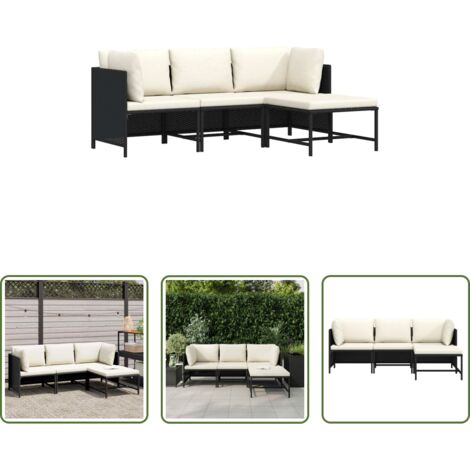 vidaXL Ratán PE -  Set de sofás de jardín 4 piezas y cojines ratán sintético negro
