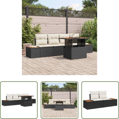 vidaXL Ratán polipropileno -  Conjunto de sofá de jardín 5 pcs Negro Poliratán