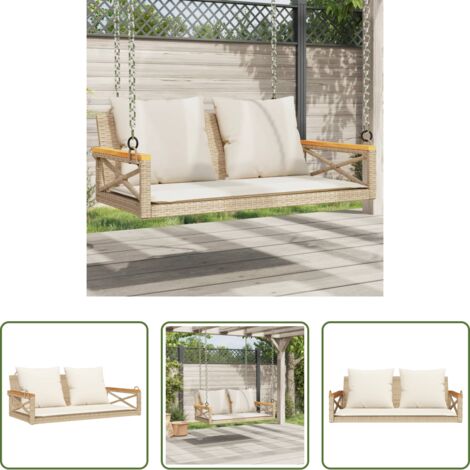 vidaXL Ratán sintético -  Banco columpio con cojines ratán sintético beige 109x62x40 cm