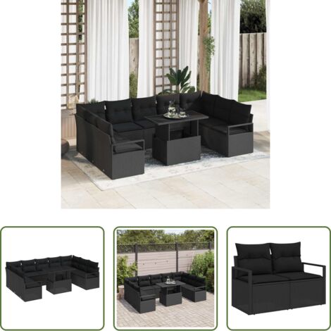 vidaXL Ratán sintético -  Conjunto de sofá de jardín 10 pcs Negro ratán sintético