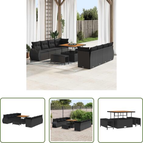 vidaXL Ratán sintético -  Conjunto de sofá de jardín 11 pcs Negro ratán sintético
