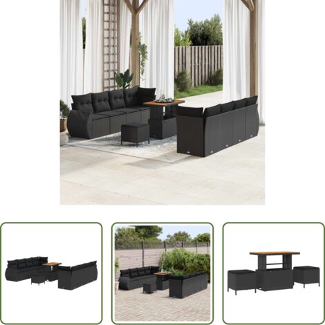 vidaXL Ratán sintético -  Conjunto de sofá de jardín 11 pcs Negro ratán sintético