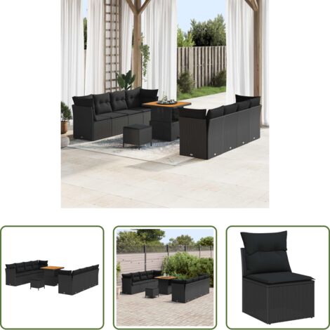 vidaXL Ratán sintético -  Conjunto de sofá de jardín 11 pcs Negro ratán sintético