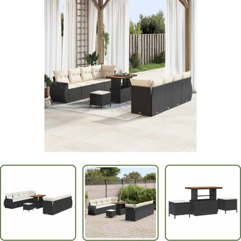 vidaXL Ratán sintético -  Conjunto de sofá de jardín 11 pcs Negro ratán sintético