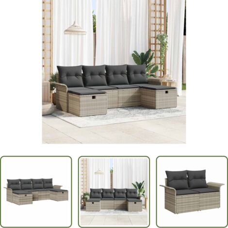 vidaXL Ratán sintético -  Conjunto de sofá de jardín 6 pcs Gris Claro ratán sintético