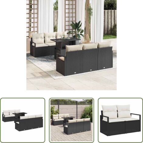 vidaXL Ratán sintético -  Conjunto de sofá de jardín 7 pcs Negro y crema ratán sintético