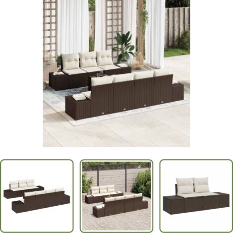 vidaXL Ratán sintético -  Conjunto de sofá de jardín 8 pcs Marrón y crema ratán sintético
