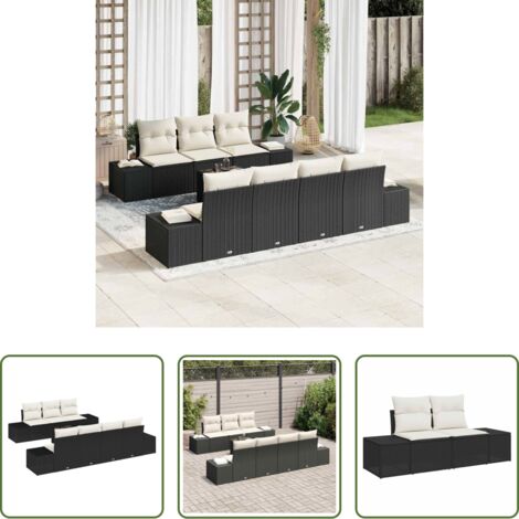 vidaXL Ratán sintético -  Conjunto de sofá de jardín 8 pcs Negro y crema ratán sintético