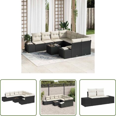 vidaXL Ratán sintético -  Conjunto de sofá de jardín 9 pcs Negro ratán sintético