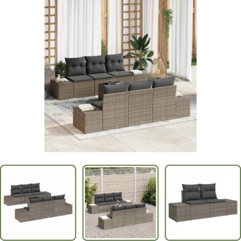 vidaXL Ratán sintético -  Conjunto de sofá de jardín con cojín 8 pcs Gris ratán sintético