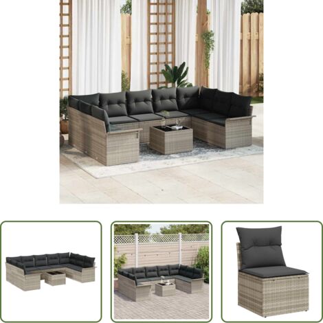 vidaXL Ratán sintético -  Conjunto de sofás de jardín 10 pcs Gris Claro ratán sintético