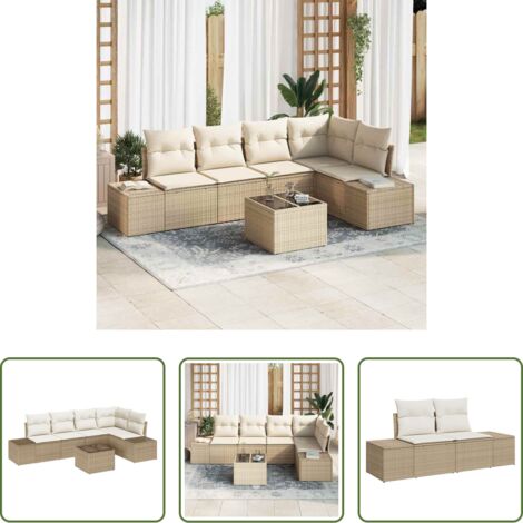 vidaXL Ratán sintético -  Conjunto de sofás de jardín Beige y Crema ratán sintético