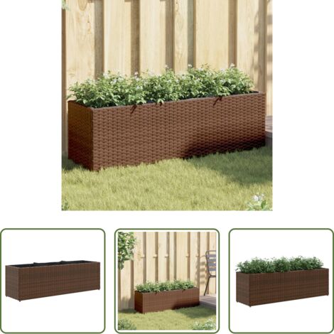 vidaXL Ratán sintético -  Jardinera con 3 maceteros ratán sintético marrón 105x30x32 cm