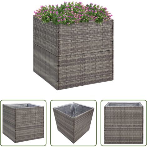 vidaXL Ratán sintético -  Jardinera ratán sintético gris 80x80x80 cm