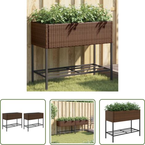 vidaXL Ratán sintético -  Jardineras con estante 2 uds ratán sintético marrón 90x40x75 cm