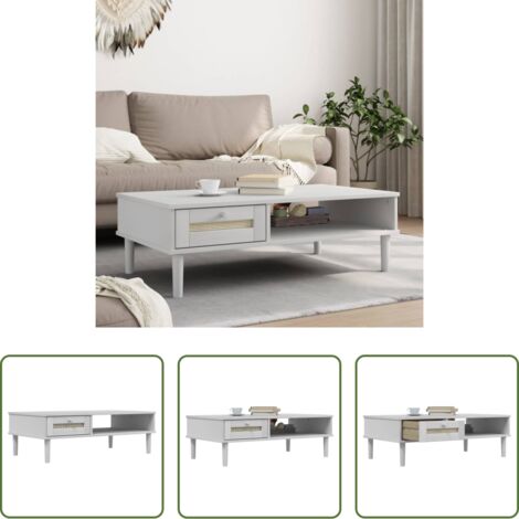 vidaXL Ratán sintético -  Mesa de centro SENJA aspecto ratán madera blanco 100x55x33 cm