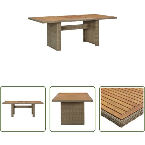 vidaXL Ratán sintético -  Mesa de comedor de jardín ratán sintético marrón 200x100x74 cm