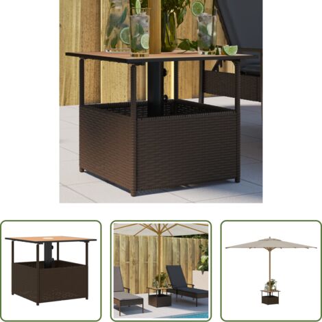 vidaXL Ratán sintético -  Mesa de jardín hueco de sombrilla ratán PE marrón 55x55x46,5 cm