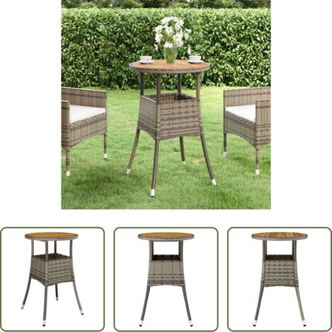 vidaXL Ratán sintético -  Mesa de jardín madera acacia y ratán sintético gris Ø60x75 cm