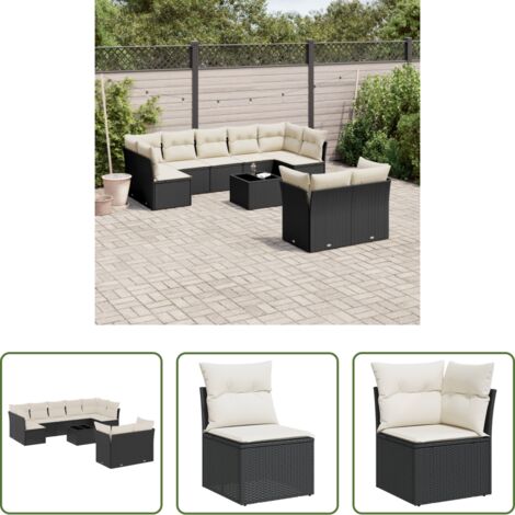 vidaXL Ratán sintético -  Set de sofás de jardín 10 pzas cojines ratán sintético negro