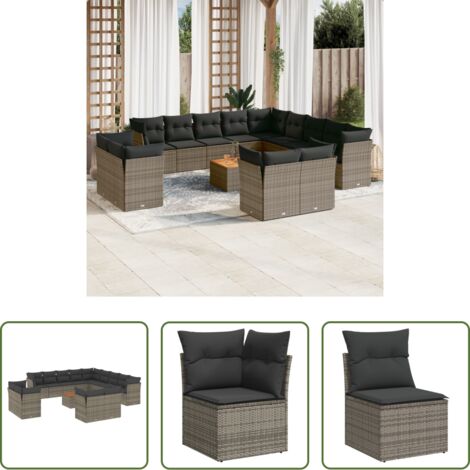 vidaXL Ratán sintético -  Set de sofás de jardín 14 pzas con cojines ratán sintético gris