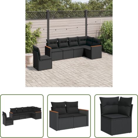 vidaXL Ratán sintético -  Set de sofás de jardín 6 piezas y cojines ratán sintético negro