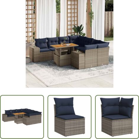 vidaXL Ratán sintético -  Set de sofás de jardín con cojines 9 pzas ratán sintético gris