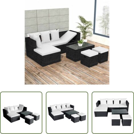 vidaXL Ratán sintético -  Set muebles de jardín 4 piezas y cojines ratán sintético negro