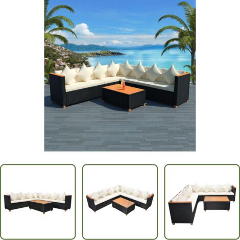 vidaXL Ratán sintético -  Set muebles de jardín 5 piezas y cojines ratán sintético negro