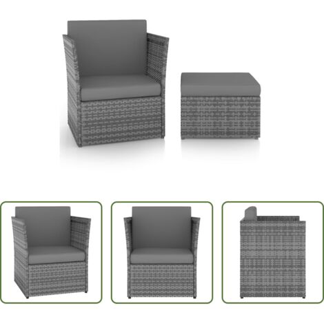 vidaXL Ratán sintético -  Silla de jardín con taburete ratán sintético gris antracita