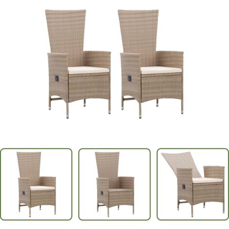 vidaXL Ratán sintético -  Sillas de jardín 2 unidades con cojines ratán sintético beige
