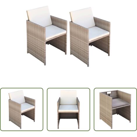 vidaXL Ratán sintético -  Sillas de jardín con cojines 2 unidades ratán sintético beige