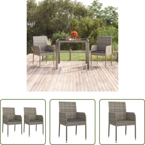 vidaXL Ratán sintético -  Sillas de jardín con cojines 2 unidades ratán sintético gris