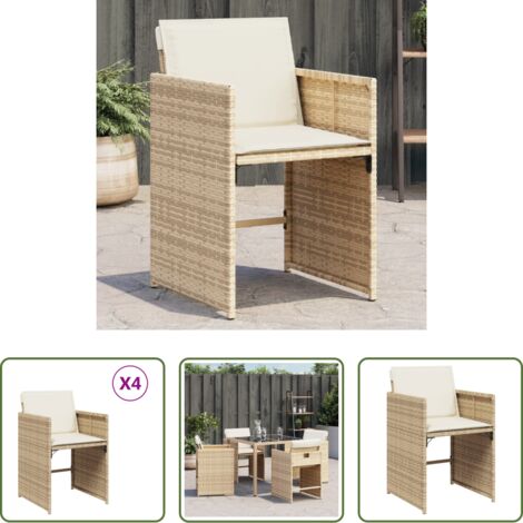 vidaXL Ratán sintético -  Sillas de jardín con cojines 4 uds ratán sintético beige