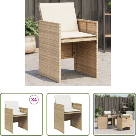 vidaXL Ratán sintético -  Sillas de jardín con cojines 4 uds ratán sintético beige