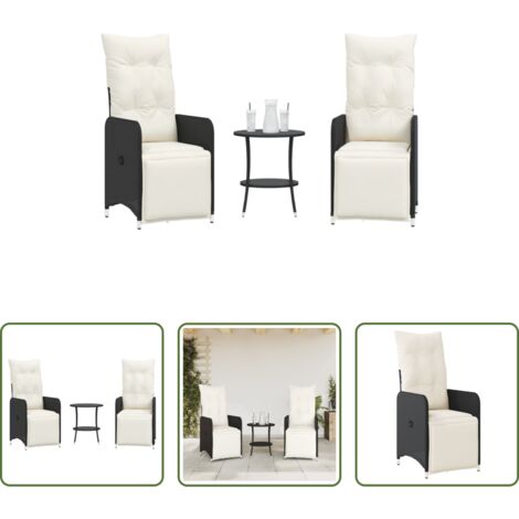 vidaXL Ratán sintético -  Sillas de jardín reclinables con mesa 2 uds ratán PE negro