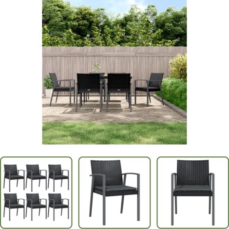 vidaXL Ratán sintético -  Sillas jardín cojines 6 uds ratán sintético negro 56,5x57x83 cm