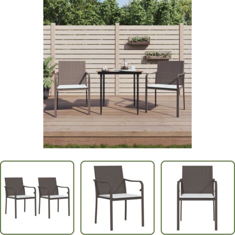 vidaXL Ratán sintético -  Sillas jardín y cojines 2 uds ratán sintético marrón 56x59x84cm